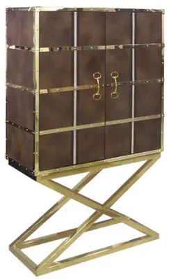 Obrázok produktu pre Casa Padrino luxusná barová skrinka hnedá / zlatá 108 x 48 x v. 180 cm - Ušľachtilá vinotéka s 2 dvierkami - Luxusný barový nábytok