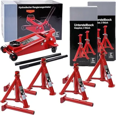 Produktbild von Reifenwechselset Hydraulischer Wagenheber SUV 3t + Unterstellbock Kfz 2t, Rangierwagenheber 130 – 465 mm und Stützbock höhenverstellbar 277 – 365 mm