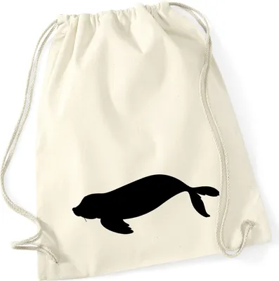 Produktbild von Huuraa Turnbeutel Robbe Silhouette 12 Liter Natural Baumwolle Rucksack Geschenkidee
