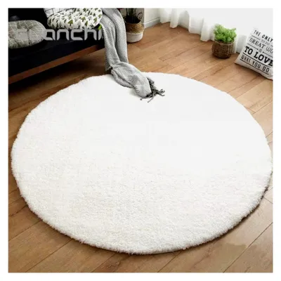 Produktbild von Hochflor Shaggy Teppich für Wohnzimmer, Pflegeleicht, Rund, Weiß, Ø 60 cm