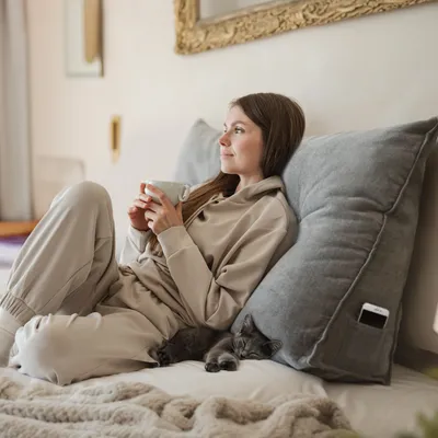 Produktbild von Björn&Schiller Rückenkissen grau, 70 cm - Lesekissen für Bett und Sofa, Rückenpolster für die Wand, groß mit waschbarem Bezug
