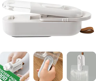 Zdjęcie produktu dla mini zgrzewarka próżniowa 2w1 zgrzewarka próżniowa do torebek z przekąskami (biała) do przechowywania żywności w gospodarstwie domowym