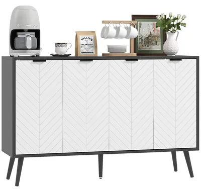 Produktbild von Sideboard mit vier Tš¹ren, Wohnzimmer-Sideboard, verstellbare Einlegeb?den, Holzbeine fš¹r die Kš¹che, schwarz-wei?, 120 x 35 x 77,4 cm