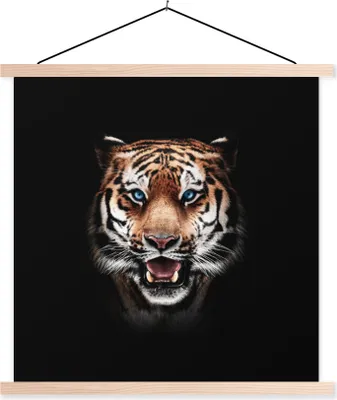 Produktbild von MuchoWow® Textilposter Tiger - Tiere - Schwarz 120x120 cm mit holzfarbenen Rahmen - Textil-Poster