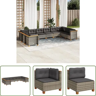 Produktbild von The Living Store 10-tlg. Garten-Sofagarnitur mit Kissen Grau Poly Rattan