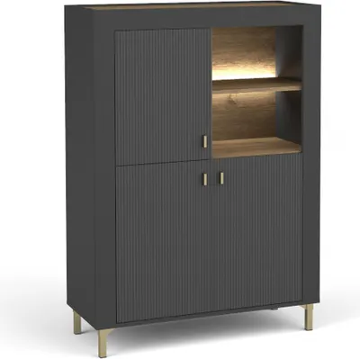 Produktbild von Minio, Bücherregal "ASSO 5", mit LED Beleuchtung, Regal, Schwarze Farbe / Whisky Eiche