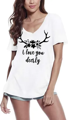 Produktbild von Damen Grafik T-Shirt V-Ausschnitt Ich liebe dich deerly – I Love You Deerly – Öko-Verantwortlich Vintage Jahrgang Kurzarm Lustige Druck Geburtstag