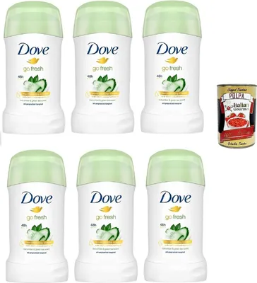 Produktbild von Dove Deodorante Stick Gurken- und Grüntee mit Feuchtigkeitscreme,Deodorant 48h - Deo 6x 40ml + Italian Gourmet polpa 400g