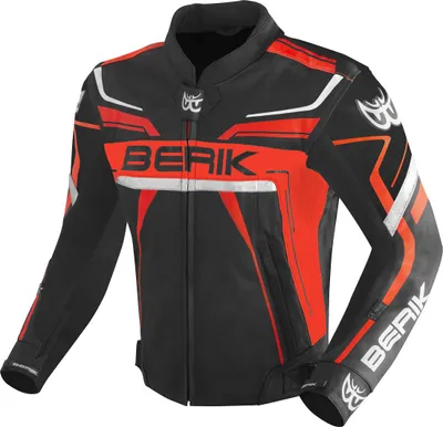 Zdjęcie produktu dla Skórzana kurtka motocyklowa Berik Absolute Race, czarny/neonowy czerwony, 52