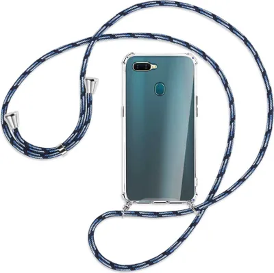 Produktbild von Handykette Backcover-Schutzhülle mit Band (Metall silberfarben) für Oppo A7 / AX7 - Blautöne