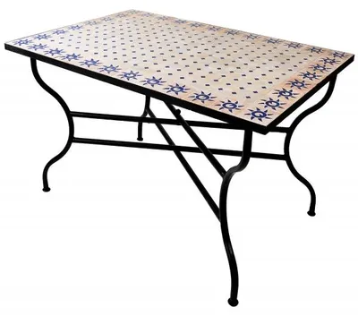 Produktbild von ORIGINAL Marokkanischer Mosaiktisch Gartentisch 120x80cm Groß eckig klappbar | Eckiger klappbarer Mosaik Esstisch Mediterran | als Klapptisch für Balkon oder Garten | Soleil Natur Blau 120x80cm