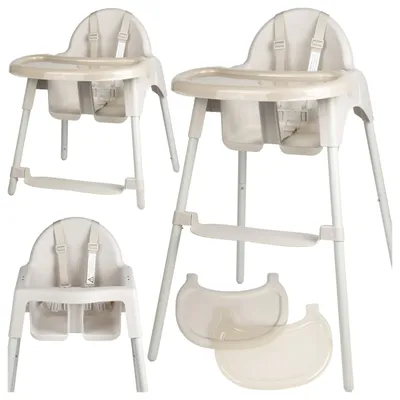 Immagine prodotto di Seggiolone per bambini Malplay, 2 in 1, con vassoio regolabile, poggiapiedi e cintura di sicurezza a 5 punti. Seggiolone per bambini fino a 30 kg, color beige