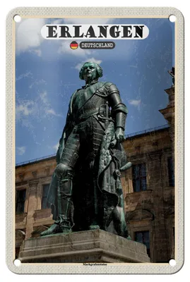 Produktbild von Blechschild Städte Erlangen Markgrafenstatue Deko 12x18cm Schild