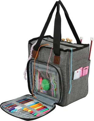Image de CarryQuest® - Sac de rangement pour accessoires de tricot, en nylon, couleur gris