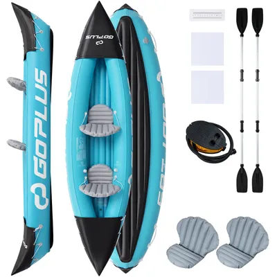 Produktbild von COSTWAY Kajak aufblasbar 2 Personen, aufblasbares Kanu mit Aluminiumpaddel, Pumpe & 2 komfortable Sitze, Schlauchboot 160 kg Gewichtskapazität