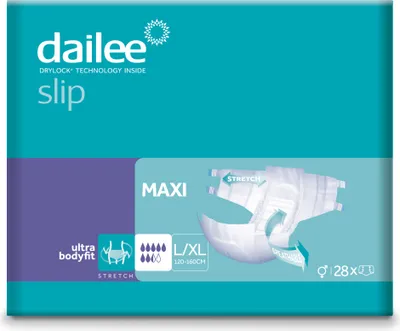 Immagine prodotto di Dailee Slip Maxi L/XL - 28 pannoloni per adulti - per l'incontinenza femminile e maschile - 7,5 gocce, taglia L/XL (circonferenza fianchi 120-160 cm) - 28 pezzi