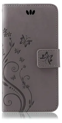 Produktbild von Handytasche für Huawei Y6 2019 Blumen Flip Cover Buchhülle mit Magnetverschluss, Grau