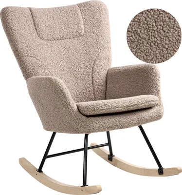 Obrázok produktu pre BELIANI, hojdacia stolička, farba taupe, materiál bouclé, čalúnená, s drevenými nohami, štýl rustikálny, škandinávsky, moderný, vhodná do detskej izby, obývačky