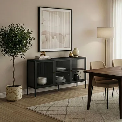 Immagine prodotto di Vetrina 'Vinterhavn' in acciaio a 3 ante 80 x 150 x 40 cm nero