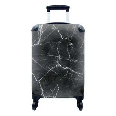 Produktbild von MuchoWow® Koffer Handgepäck Trolley Rollkoffer Kleine Reisekoffer mit 4 Rollen - Marmor - Muster - Schwarz - Weiß - Cabin Size < 55x40x23 cm & 55x40x20 cm - Fotokoffer - Kabinenkoffer - Boardgepäck - Reise-Box - Reisekoffer - Reisegepäck - Koffer mit Bild - Trolley für Kinder