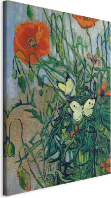 Produktbild von Vlies Leinwandbild - Poppies and Butterflies 50x70 cm Reproduktionen l-G-10160-b-a