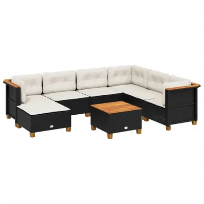 Produktbild von 8-tlg. Garten-Sofagarnitur mit Kissen Schwarz Poly Rattan