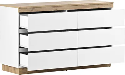 Produktbild von Flieks Kommode Sideboard mit 6 Schubladen, Wohnzimmerschränke Kommodeschrank Nachttisch für Schlafzimmer Flur Wohnzimmer, 110x40x67.5cm