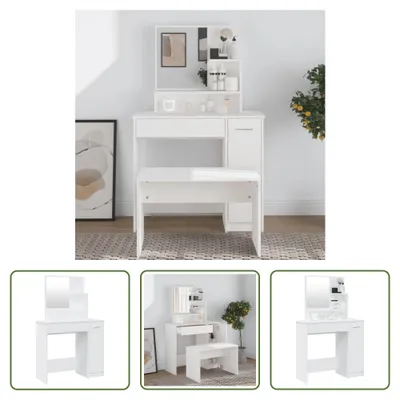 Produktbild von The Living Store Schminktisch mit Spiegel Weiß 86,5x35x136 cm