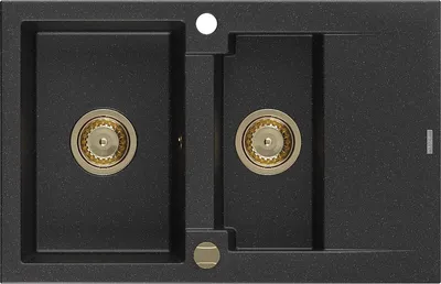 Immagine prodotto di Mexen Gaspar lavello in granito 1,5 vasche con sgocciolatoio 737 x 475 mm, nero/argento metallizzato, sifone dorato