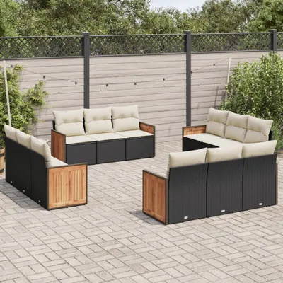 Produktbild von 12-tlg. Garten-Sofagarnitur - mit Kissen Schwarz Poly Rattan - Gartenmöbelset 3259914