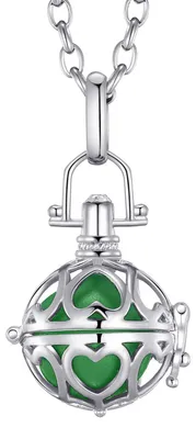 Produktbild von Morella Damen Schutzengel Halskette Edelstahl 70 cm mit Anhänger Liebesherzen und Klangkugel grün Ø 16 mm in Schmuckbeutel