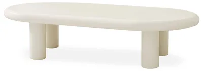 Image de MENZZO Table basse arrondie 160cm avec pieds colonnes Roady Crème