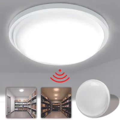 Zdjęcie produktu dla Panel LED okrągły do montażu suwago, 15W, z czujnikiem ruchu radarowym, lampa IP44, ciepła biel, 1 sztuka, energooszczędna lampa sufitowa do korytarza
