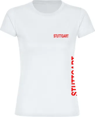 Produktbild von multifanshop Damen T-Shirt - Stuttgart - Brust & Seite, weiß, Größe M