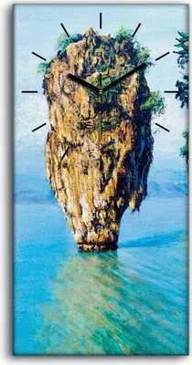 Produktbild von Küche Wohnzimmer Wand Leinwand Uhr 30x60 Wandbild Felsen Insel auf dem Meer - schwarze Hände