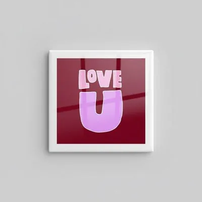 Produktbild von „LOVE U“ Romantische Fliese 15×15 cm – Süße rosa-rote Keramik Geschenk für Paare & Wohndeko