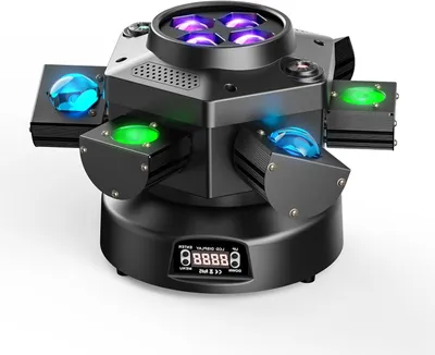 Zdjęcie produktu dla Światło LED do imprez z ruchomą głowicą – światło dyskotekowe – reflektor sceniczny – oświetlenie DMX z 6 ramionami i funkcją rotacji
