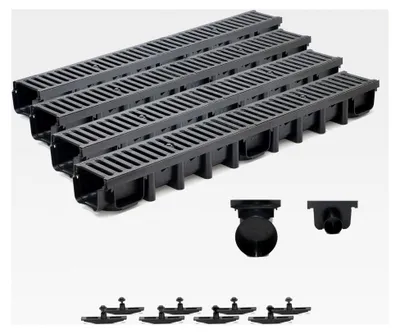 Produktbild von Entwässerungsrinne Belastungsklasse B125, 98mm Gußrost komplett SET