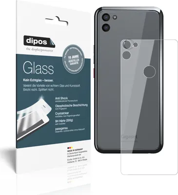 A product package for a screen protector is shown next to a smartphone with the screen protector applied.