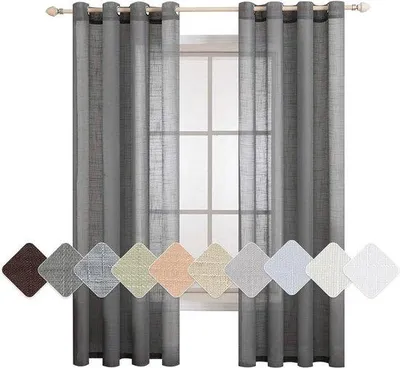 Immagine prodotto di Set di tende per 2 persone, effetto lino trasparente, per soggiorno e camera da letto, traslucide, decorative, 140 x 290 cm.