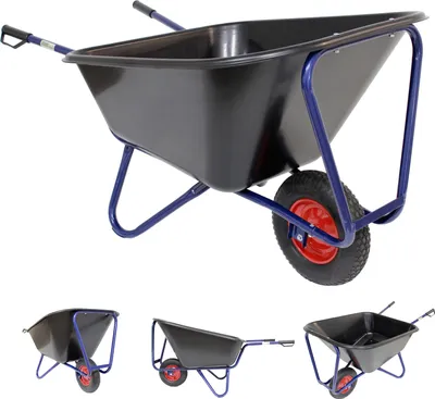Produktbild von 1-Rad Schubkarre XXL 290 L 300 kg Luftrad Metallfelge Kunststoffmulde schwarz Hofkarre Schiebkarre