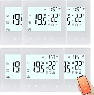Produktbild von 6X Digital LCD Tuya WiFi Raumthermostat, Programmierbares Thermostat fuer 3A Warmwasserbereitung ,Wandthermostat Unterputz Fu?bodenheizung Innenthermometer Temperaturregler, Weiß