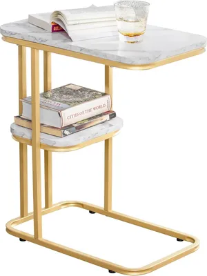 Image de Table d'appoint - Table basse - 2 tablettes - Structure métallique - Pour salon - Doré