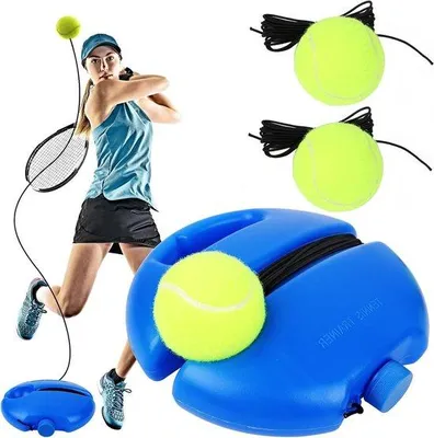 Productafbeelding van Tennistrainer Set - Solotrainer Tennisbal - Zelfstudie Tennis - Met 3 Balen - 20 cm - Blauw
