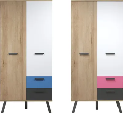 Produktbild von Trendteam Kleiderschrank MatsColor, 190 x 87 x 61 cm, Dekorfolie Melamin, Bianco Buche Nachbildung, 2 Türen, 1 Schublade, Graphitfarbene Griffe