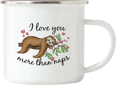 Produktbild von I Love You More Than Naps Emaille Tasse Faultier Ich Liebe Dich Geschenkidee Paar Couple Freundin Freund Valentinstag