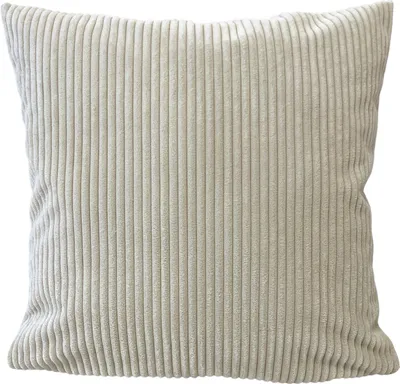 A close-up view of a light gray corduroy pillow on a white background.