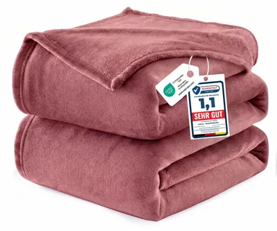 Produktbild von WAVVE Kuscheldecke 220x240 cm Dunkelrosa Decke – Flauschige Fleecedecke, Große Warme Sofadecke & Wohndecke, Weicher Sofaüberwurf & Bettüberwurf für Couch und Bett