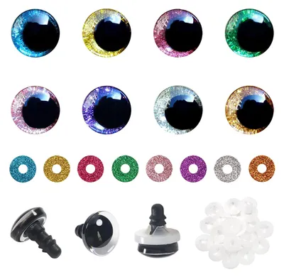 Sicherheitsaugen 12 mm, 64 Stück, bunt, Kunststoff, mit Unterlegscheiben