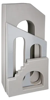 Productafbeelding van Gilde vaas, model "Haus", "Faccia", trap, keramiek, grijs, verpakking met 2 stuks, lengte 8 cm, breedte 14,5 cm, hoogte 35 cm. Artikelnummer: 34345, EAN: 4063387343456